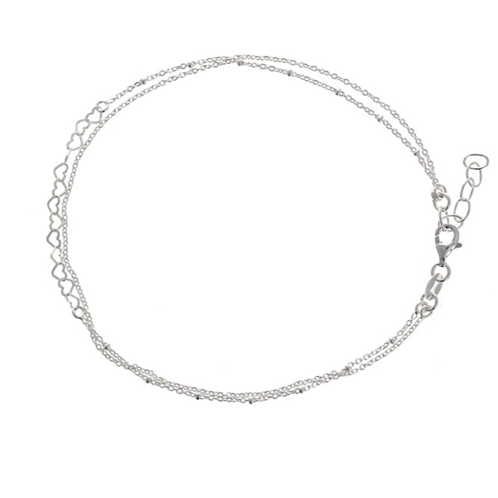 Sterling Silver Satellite Heart Minimalist Anklet
